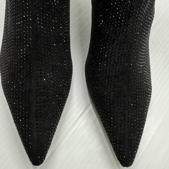 Azalea Wang Nerola Black Rhinestone Ankle Boots Size 10 Pointed Toe Kitten Heel - Picture 6 of 13